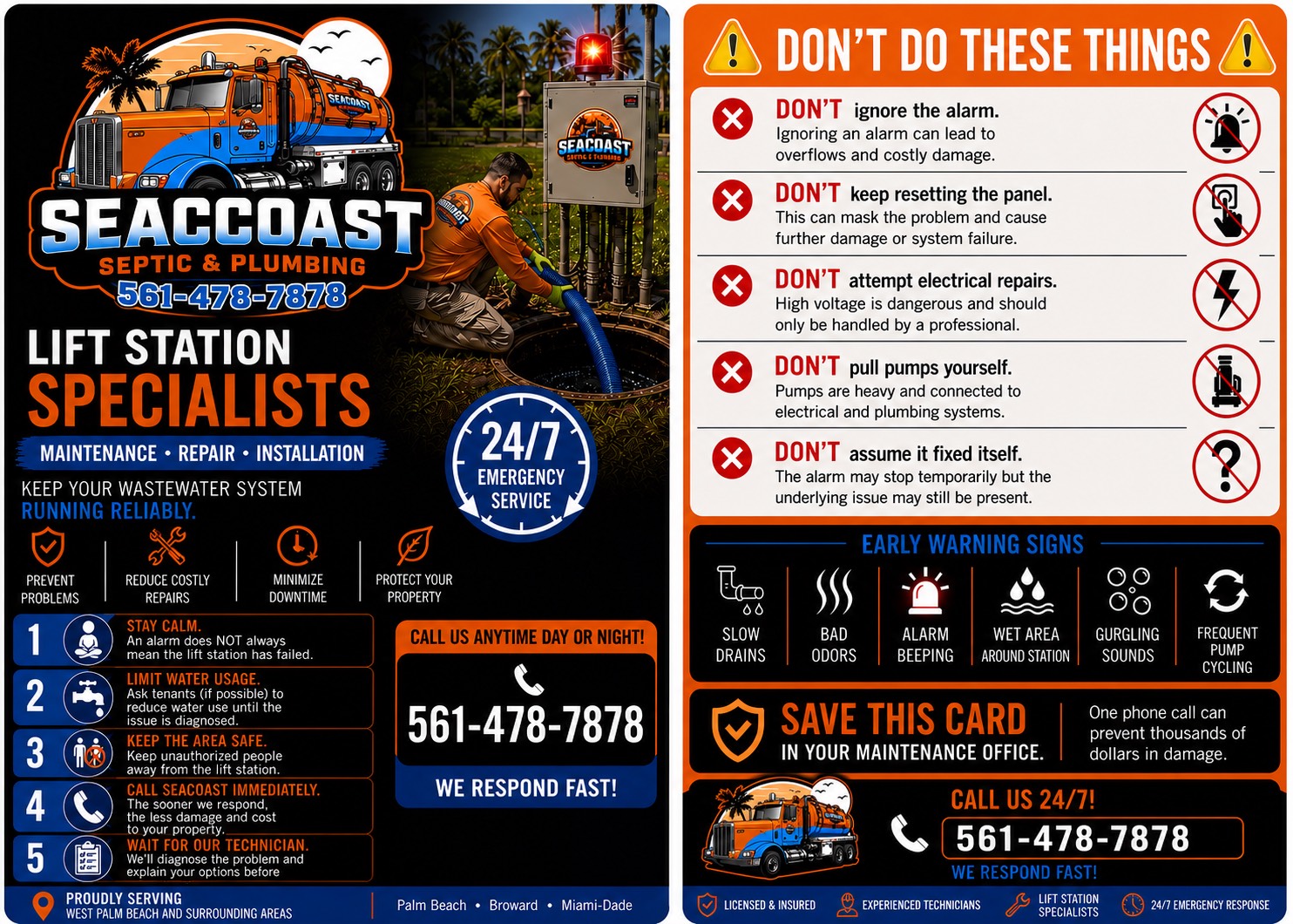 South Florida commercial plumbing and lift station services for property managers; Seacoast Septic & Plumbing lift station maintenance and repair in Palm Beach County