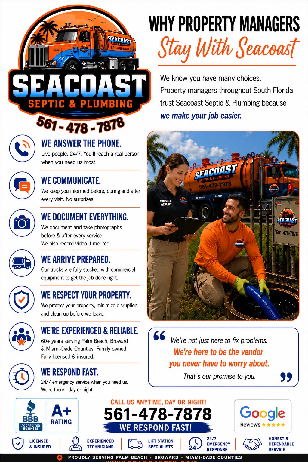 South Florida commercial plumbing and lift station services for property managers; Seacoast Septic & Plumbing lift station maintenance and repair in Palm Beach County
